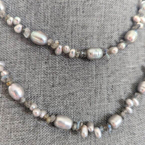 Stunning Silver Freshwater Pearl Quartz Chip Long Sterling Silver Clasp Necklace - Picture 5 of 5